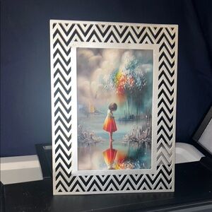 Gold Chevron Frame Art Print with Colorful Girl Illustration